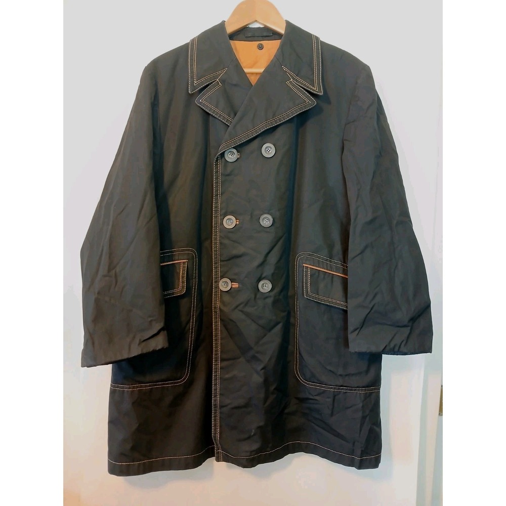 Vintage Cortefiel Mens Black Double Breasted Trench Coat Sz 42 Made in Spain  AC - Picture 13 of 13
